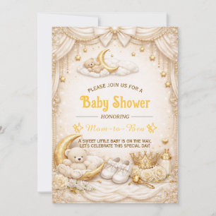 Luxuriöse Goldene Babyparty-Einladung mit Teddybär Einladung