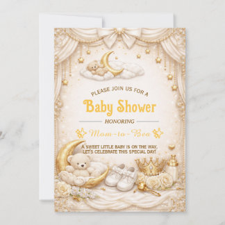 Luxuriöse Goldene Babyparty-Einladung mit Teddybär Einladung