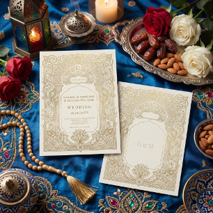 Luxuriöse goldene Damast-Arabeske muslimische Hoch Einladung