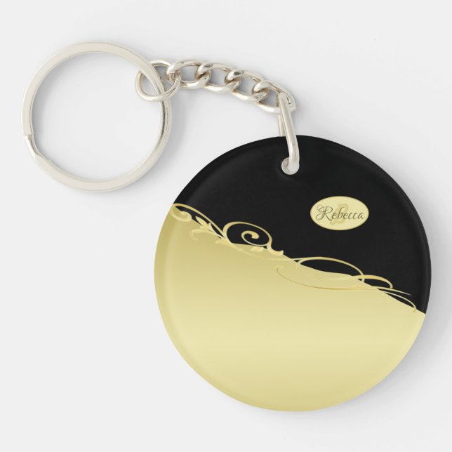 Luxuriöse goldene Dekoration auf goldenem und schw Schlüsselanhänger (Vorderseite)