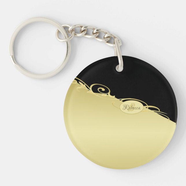 Luxuriöse goldene Dekoration auf goldenem und schw Schlüsselanhänger (Vorderseite)