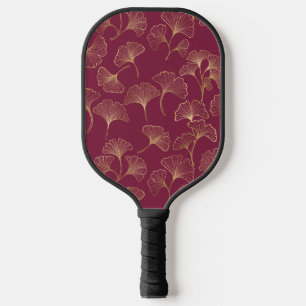 Luxuriöse goldene Ginkgoblätter auf tiefem Burgund Pickleball Schläger