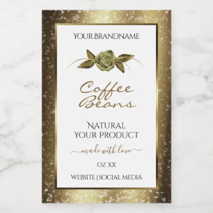 Luxuriöse goldene Glitzer Floral White Product Lab Lebensmitteletikett