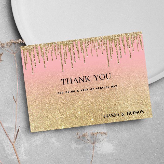 Luxuriöse goldene Glitzer pink ombre Tropfen Viele Einladung (Luxury gold glitter pink ombre drips Thank You)