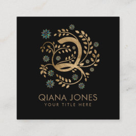Luxuriöse goldene Kalligraphie Monogramm mit Buchs Quadratische Visitenkarte
