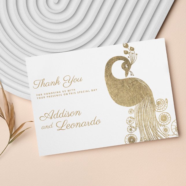 Luxuriöse goldene königliche Pfau elegant Danke Einladung (Luxury white gold royal peacock elegant Thank You )