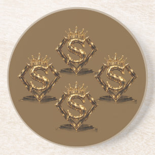 Luxuriöse goldene Letter S Krone Diamant Monogramm Getränkeuntersetzer