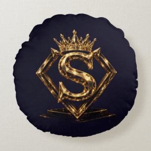 Luxuriöse goldene Letter S Krone Diamant Monogramm Rundes Kissen