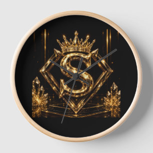 Luxuriöse goldene Letter S Krone Diamant Monogramm Uhr