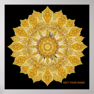 Luxuriöse goldene Mandala-Blumensonne Poster