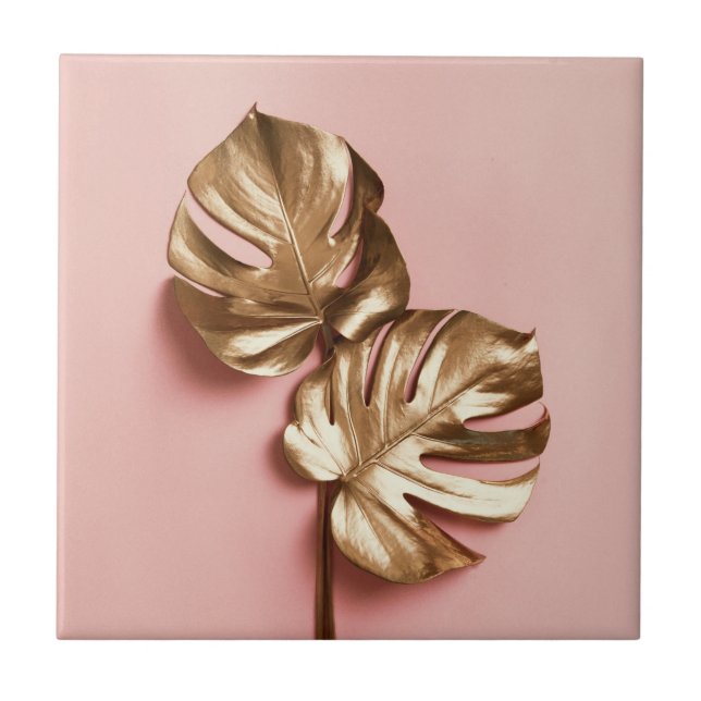 Luxuriöse goldene Monstera Blätter.  Fliese (Vorderseite)