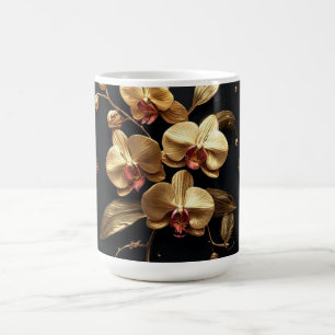 Luxuriöse goldene Orchideen-Blumenkunst Kaffeetasse