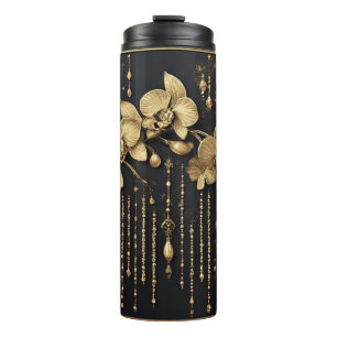 Luxuriöse goldene Orchideen-Blumenkunst Thermosbecher