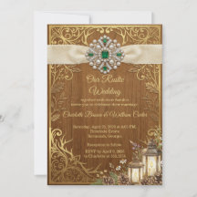 Luxuriöse goldene rustikale Holzhochzeitseinladung