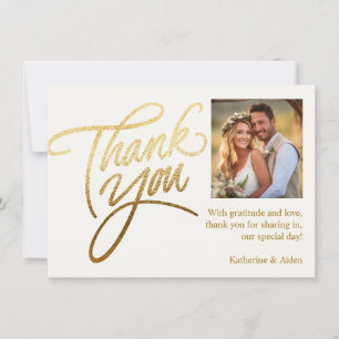 Luxuriöse Goldfolie- und Elfenbein-Foto-Hochzeit  Dankeskarte