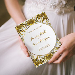 Luxuriöse goldgravierte Foliage-Hochzeit Einladung