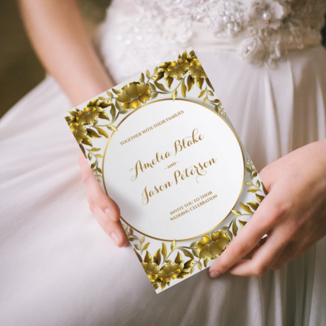 Luxuriöse goldgravierte Foliage-Hochzeit Einladung (Von Creator hochgeladen)