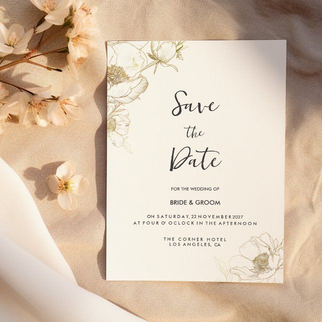 Luxuriöse Goldperle mit Blumen Save the Date Einladung (Luxury white gold peony floral Save the Date)