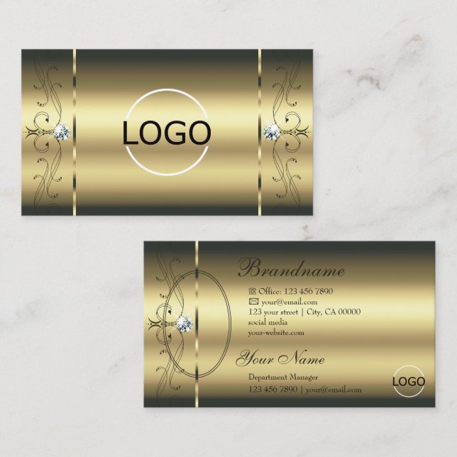 Luxuriöse Goldschmuck mit Logo und Foto Visitenkarte (Vorne/Hinten)
