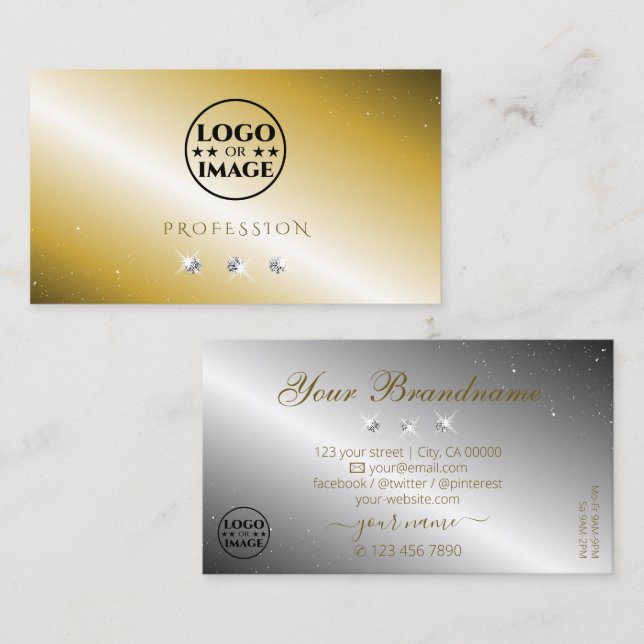 Luxuriöse Goldsilber-Sparkling-Diamanten mit Logo Visitenkarte (Vorne/Hinten)