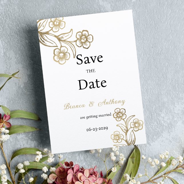 Luxuriöse Goldtypografie mit Blumenmuster Save the Einladung (Luxury white gold typography floral Save the Date )