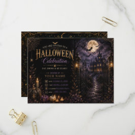 Luxuriöse Gothic-Halloween-Party-Einladung | Editi Einladungspostkarte