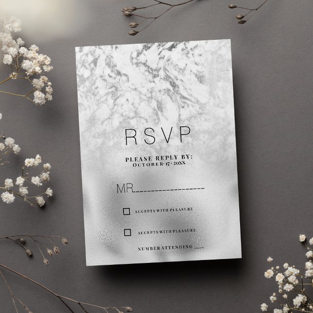 Luxuriöse graue weiße Silbermarmor-RSVP Einladung (Luxurious gray white silver marble RSVP)