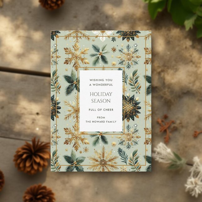 Luxuriöse Green Gold Snowflake Elegante Ferienkart (Von Creator hochgeladen)