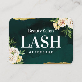 Luxuriöse Green und Gold Lash Aftercare Card Visitenkarte