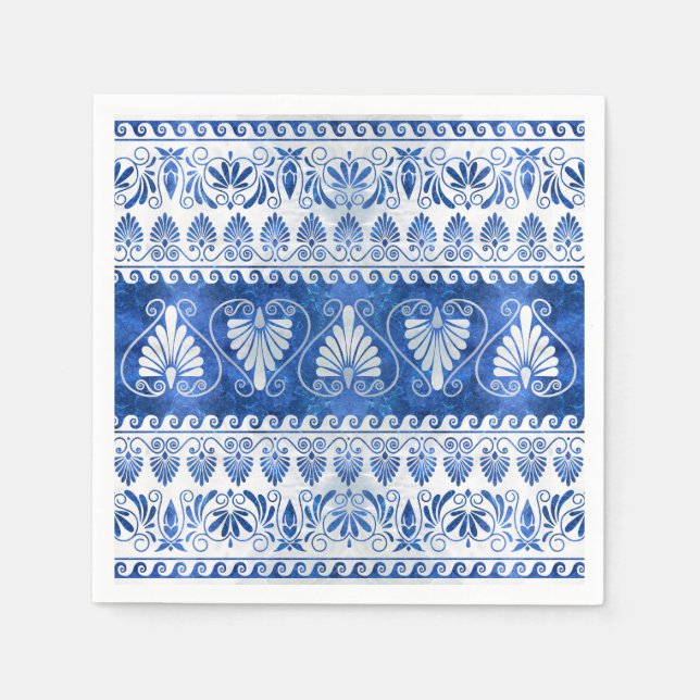 Luxuriöse griechische Ornament Blauer Edelstein un Serviette (Vorderseite)