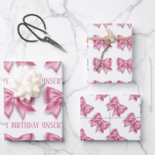 Luxuriöse große rosa Bogen breite Streifen Mädchen Geschenkpapier Set