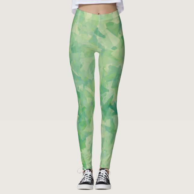 Luxuriöse grüne gelbe Wasserfarbe Abstrakte Kunst Leggings (Vorderseite)
