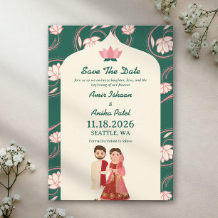 Luxuriöse grüne Lotuslaternen Indische Hochzeit Save The Date
