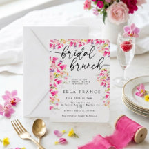 Luxuriöse heißrosa florale Hochzeitsbrunch-Einladu