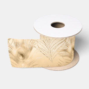 Luxuriöse hellbraune Pfauenfeder Deluxe Satinband