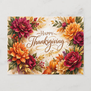 Luxuriöse Herbstblumen-Thanksgiving-Feier Feiertagspostkarte