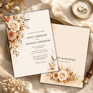 Luxuriöse herbstliche Blumenhochzeit Einladung