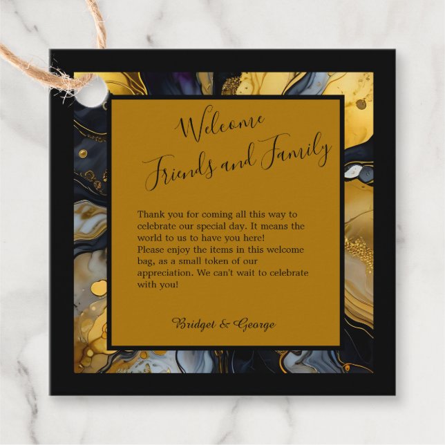 Luxuriöse Hochzeit aus schwarzem Gold Geschenkanhänger (Vorderseite)