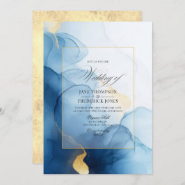 Luxuriöse Hochzeit mit Blauen und Gold Einladung
