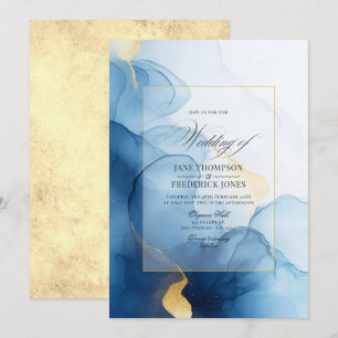 Luxuriöse Hochzeit mit Blauen und Gold Einladung
