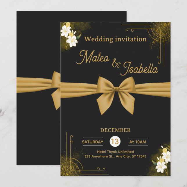 Luxuriöse Hochzeitseinladung in Gold Einladung (Vorne/Hinten)