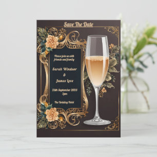 Luxuriöse Hochzeitseinladung mit Champagnerglas Einladung