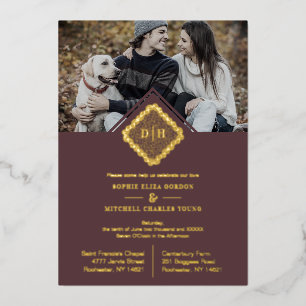 Luxuriöse Hochzeitsinitialen Zierspitzeneffekt Folieneinladung