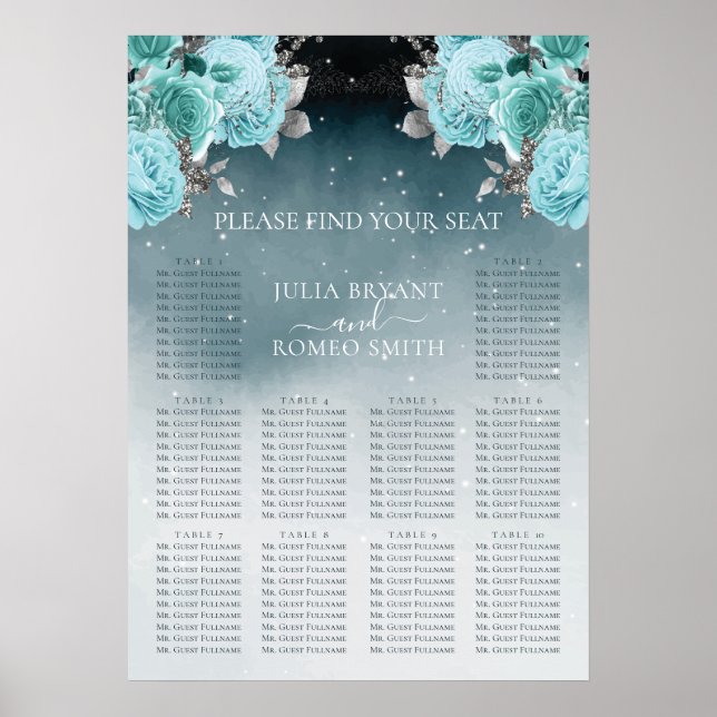 Luxuriöse Hochzeitskarte aus blauem Flor Poster (Vorne)