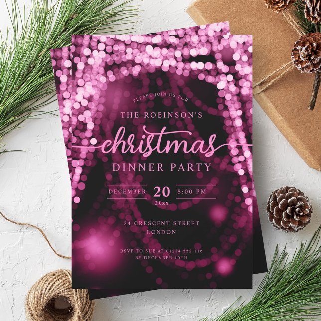 Luxuriöse Hot Pink Winter Lights Weihnachten Einladung (Luxurious Hot Pink Winter Lights Christmas Invitation)
