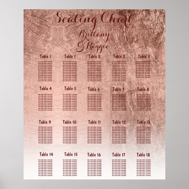 Luxuriöse Imitate Rose Blattgold Sitzplan 18 Poster (Vorne)
