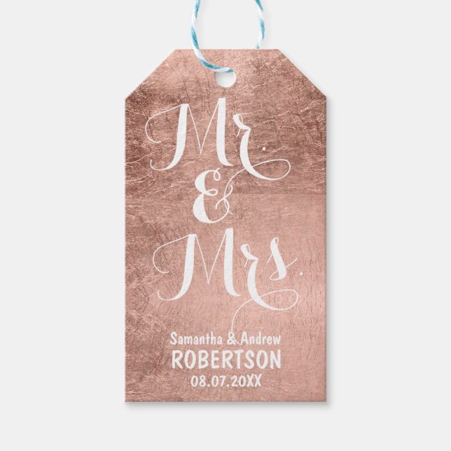 Luxuriöse Imitate Rose Goldblatt Hochzeit Danke Geschenkanhänger (Vorderseite)