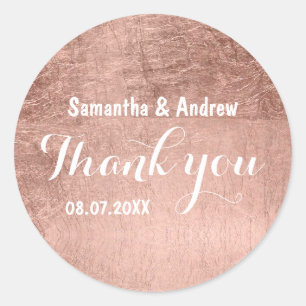 Luxuriöse Imitate Rose Goldblatt Hochzeit Danke Runder Aufkleber