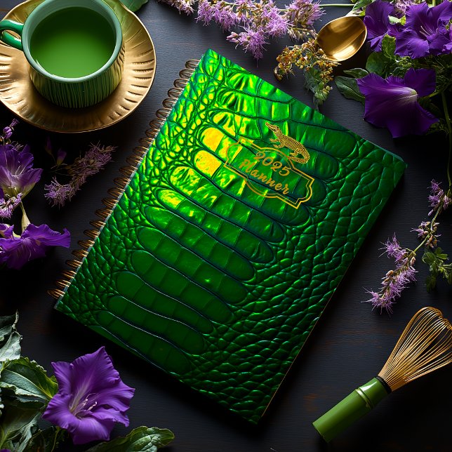 Luxuriöse, irrideszierende grüne Imitate Krokodil Notizbuch (Ultra Stylish Vivid Green Personalized Notebook )
