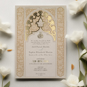 Luxuriöse islamische Spitze Brautweiße Hochzeit Folieneinladung